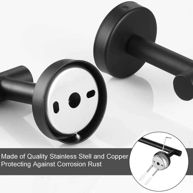 Hinmood Bathroom Hardware Set Matte Black, 10 Pieces Bathroom Accessories Set Includes Includes 2 Packs 24 Inch Towel Bar, Towel Ring, Toilet Holder and 4 Packs Towel Hooks - Image 4